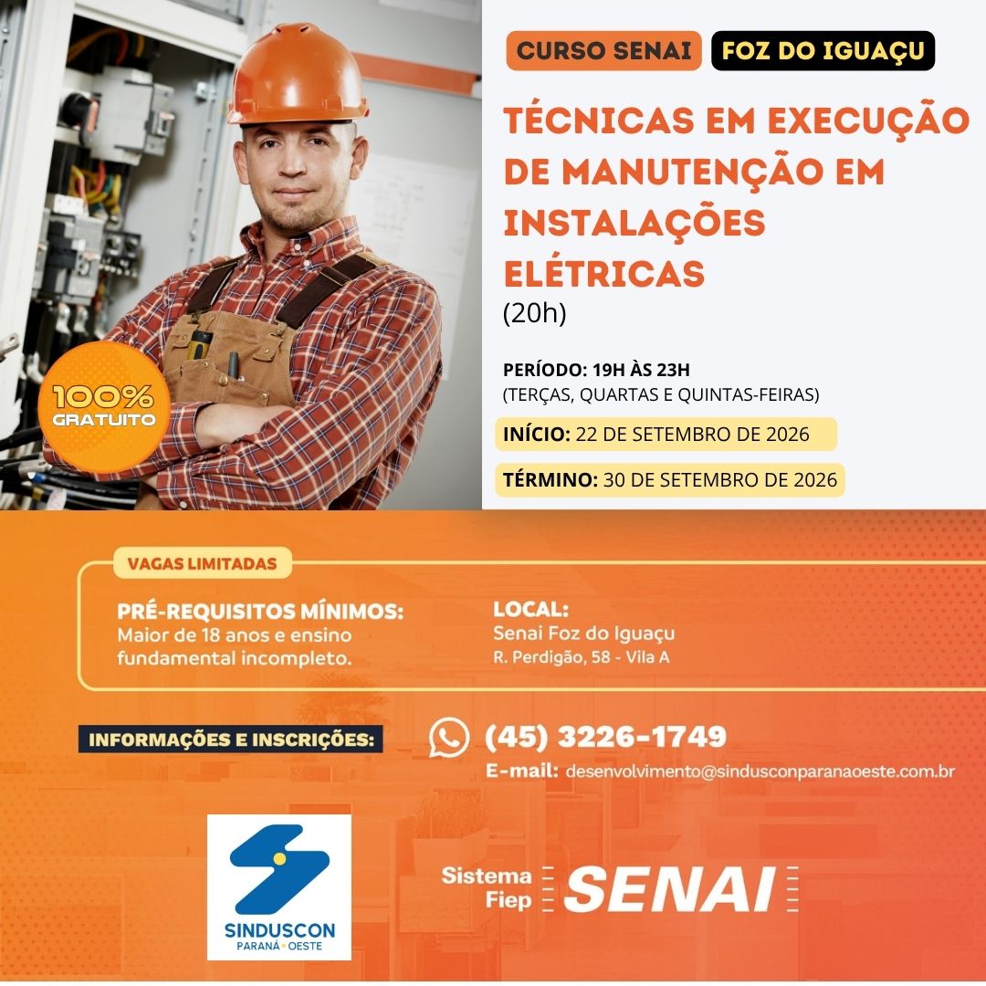 Banner: Curso Manutenção em Instalações Elétricas – 20h  Foz do Iguaçu 
