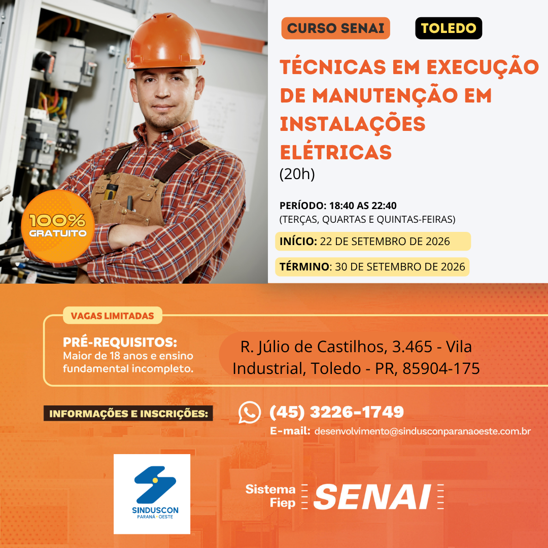 Curso Manutenção em Instalações Elétricas – 20h  Toledo